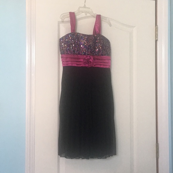 A black and fuschia dress with colorful sequins. - Picture 1 of 5